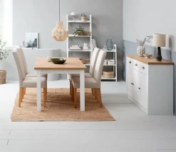 MARKSKEL + TUREBY Spisebordssæt|MARKSKEL L150/193 bord eg + 4 TUREBY stole beige