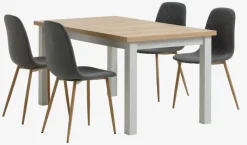 MARKSKEL + JONSTRUP Spisebordssæt|MARKSKEL L150/193 bord grå + 4 JONSTRUP asfalt/eg