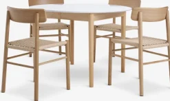 MARSTRAND + ISLEV Spisebordssæt|MARSTRAND Ø110 bord hvid + 4 ISLEV u/armlæn eg