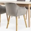 MARSTRAND + ADSLEV Spisebordssæt|MARSTRAND L200 bord eg + 4 ADSLEV stole grå velour