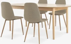 MARSTRAND + BISTRUP Spisebordssæt|MARSTRAND L200 bord eg + 4 BISTRUP stole sand