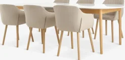 MARSTRAND + ADSLEV Spisebordssæt|MARSTRAND L200 bord hvid + 4 ADSLEV stole beige