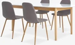 MARSTRAND + JONSTRUP Spisebordssæt|MARSTRAND L200 bord hvid + 4 JONSTRUP stole grå/eg