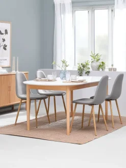 MARSTRAND + JONSTRUP Spisebordssæt|MARSTRAND L200 bord hvid + 4 JONSTRUP stole grå/eg