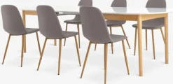 MARSTRAND + JONSTRUP Spisebordssæt|MARSTRAND L200 bord hvid + 4 JONSTRUP stole grå/eg