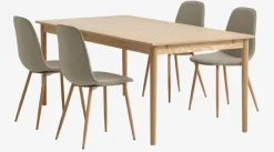 MARSTRUP + BISTRUP Spisebordssæt|MARSTRUP L190/280 bord eg + 4 BISTRUP stole sand