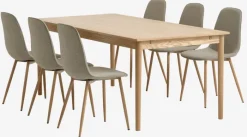 MARSTRUP + BISTRUP Spisebordssæt|MARSTRUP L190/280 bord eg + 4 BISTRUP stole sand