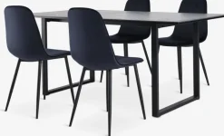 MOSELUND + BISTRUP Spisebordssæt|MOSELUND bord L180 keramik + 4 BISTRUP stole mørkeblå velour