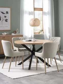 NORTOFT + BELLINGE Spisebordssæt|NORTOFT Ø120 bord + 4 BELLINGE stole sand/eg