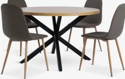 NORTOFT + BISTRUP Spisebordssæt|NORTOFT Ø120 bord eg + 4 BISTRUP stole olivengrøn/eg