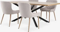NORTOFT + BELLINGE Spisebordssæt|NORTOFT L200 bord + 4 BELLINGE stole sand/eg