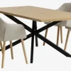 NORTOFT + ADSLEV Spisebordssæt|NORTOFT L200 bord eg + 4 ADSLEV stole beige stof