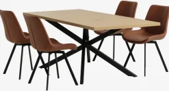 NORTOFT + HYGUM Spisebordssæt|NORTOFT L200 bord eg + 4 HYGUM stole cognac