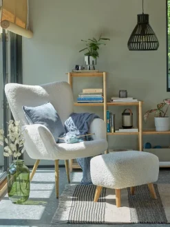 VILDSUND Puffer|Puffer|Puf 52x41 råhvidt stof Råhvid+Eg