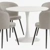 RINGSTED + RISSKOV Spisebordssæt|RINGSTED Ø100 bord hvid + 4 RISSKOV stole lysegrå