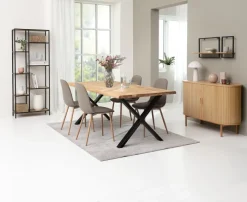 ROSLEV + BISTRUP Spisebordssæt|ROSLEV L200 bord eg natur + 4 BISTRUP stole olivengrøn