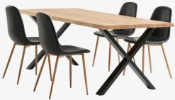 ROSLEV + JONSTRUP Spisebordssæt|ROSLEV L200 bord eg natur + 4 JONSTRUP stole sort/eg