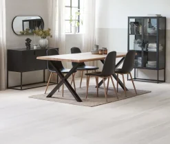 ROSLEV + JONSTRUP Spisebordssæt|ROSLEV L200 bord eg natur + 4 JONSTRUP stole sort/eg