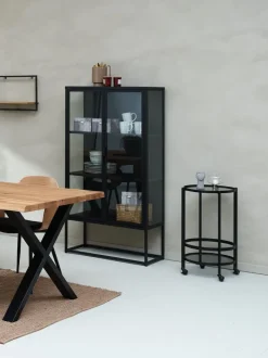 SORTEBRO Småopbevaring Diverse|Rullebord 2 hylder sort/glas