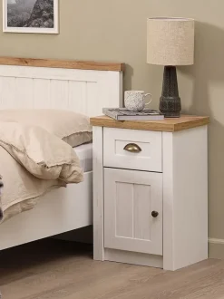 MARKSKEL Sengeborde|Sengeborde|Sengebord 1 skuffe hvid/egefarve