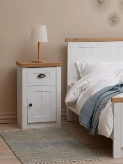 MARKSKEL Sengeborde|Sengeborde|Sengebord 1 skuffe hvid/egefarve