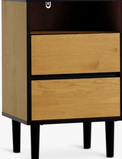 ODENSE Sengeborde|Sengeborde|Sengebord 2 skuffer egefarve/sort