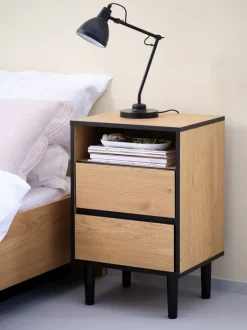 ODENSE Sengeborde|Sengeborde|Sengebord 2 skuffer egefarve/sort