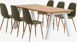 SKAGEN + BISTRUP Spisebordssæt|SKAGEN L200 bord eg + 4 BISTRUP stole olivengrøn