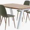 SKAGEN + BISTRUP Spisebordssæt|SKAGEN L150 bord eg + 4 BISTRUP stole olivengrøn
