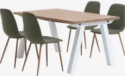 SKAGEN + BISTRUP Spisebordssæt|SKAGEN L150 bord eg + 4 BISTRUP stole olivengrøn