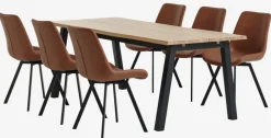 SKOVLUNDE + HYGUM Spisebordssæt|SKOVLUNDE L200 bord eg natur + 4 HYGUM stole cognac
