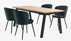 SKOVLUNDE + RISSKOV Spisebordssæt|SKOVLUNDE L200 bord lys eg + 4 RISSKOV stole mørkegrøn