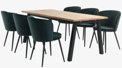 SKOVLUNDE + RISSKOV Spisebordssæt|SKOVLUNDE L200 bord lys eg + 4 RISSKOV stole mørkegrøn