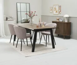 SKOVLUNDE + RISSKOV Spisebordssæt|SKOVLUNDE L200 bord mørk eg + 4 RISSKOV stole lysegrå