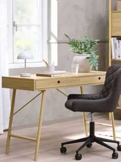 LINDVED Skriveborde|Skrivebord 48x120 2 skuffer egefarve