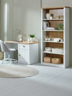 MARKSKEL Skriveborde|Skrivebord 60x120 1 låge 1 skuffe hvid/egefarve