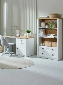 MARKSKEL Skriveborde|Skrivebord 60x120 1 låge 1 skuffe hvid/egefarve