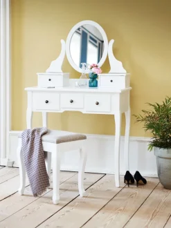 MALLING Konsolborde|Konsolborde|Sminkebord m/spejl 5 skuffer hvid