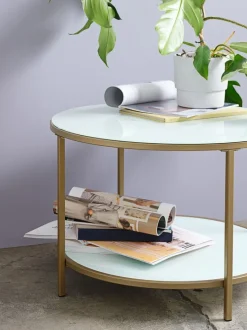 GADEVANG Hjørneborde|Sofaborde|Sofabord Ø65 hvid/guld