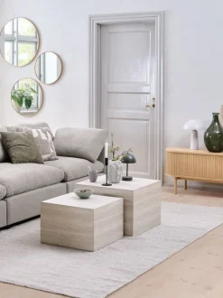 ROLSTED Hjørneborde|Sofaborde|Sofabord 58x58/50x50 marmorfarve 2 stk