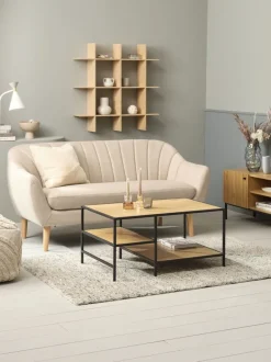 TRAPPEDAL Hjørneborde|Sofaborde|Sofabord 90x60 2 hylder egefarve/sort