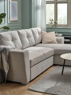 VEJLBY Sovesofaer|Sovesofaer|Sovesofa chaiselong lyst sandfarvet stof Lyssand