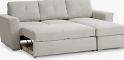 VEJLBY Sovesofaer|Sovesofaer|Sovesofa chaiselong lyst sandfarvet stof Lyssand