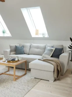 VEJLBY Sovesofaer|Sovesofaer|Sovesofa chaiselong lyst sandfarvet stof Lyssand