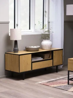 ODENSE Tv-borde|TV-bord 2 låger 1 skuffe egefarve/sort