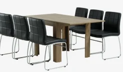 VEDDE + HAMMEL Spisebordssæt|VEDDE L80/160 bord vild eg + 4 HAMMEL stole sort