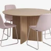 VESTERBORG + SEJLSTRUP Spisebordssæt|VESTERBORG Ø130 bord eg + 4 SEJLSTRUP stole lys rosa