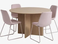 VESTERBORG + SEJLSTRUP Spisebordssæt|VESTERBORG Ø130 bord eg + 4 SEJLSTRUP stole lys rosa