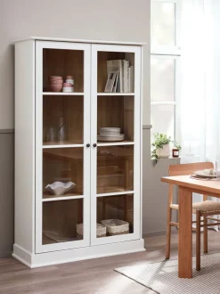 KIRKEBY Skænke Og Vitrineskabe|Skænke Og Vitrineskabe|Vitrine 2 låger hvid/egefarve